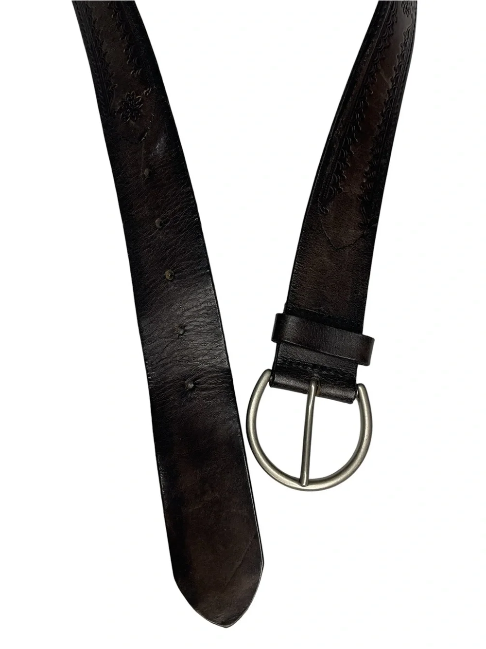 Embossed Genuine Leather Belt Brown Floral Western Boho Size Medium